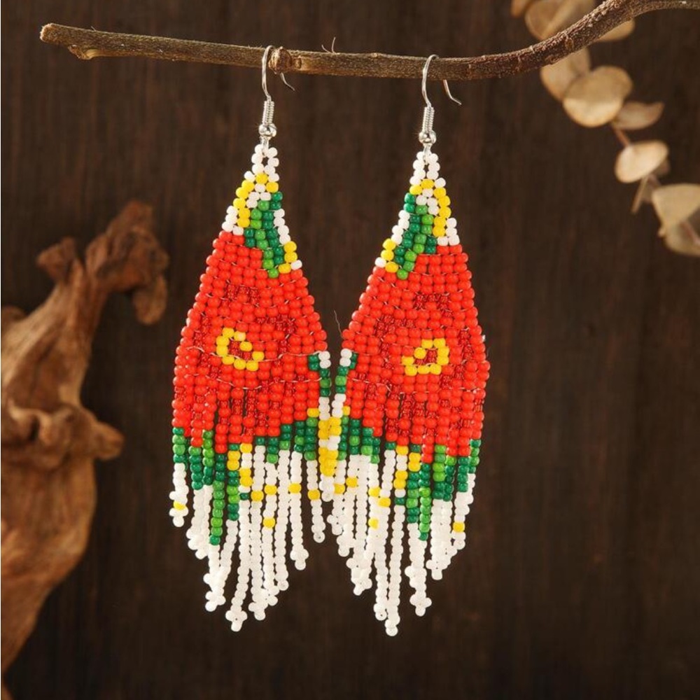 Floral beaded tassel Earrings